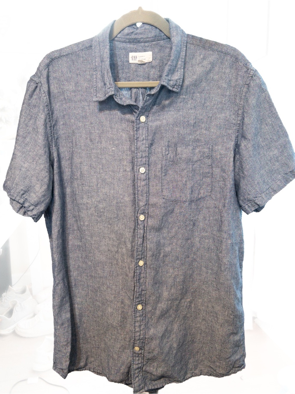 GAP Standard Fit Linen Blend Shirt Men’s Large Tall Blue Short Sleeve Button Up